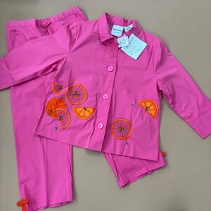 michael simon pink orange citrus fruit outfit set New Small top pants Resortcore